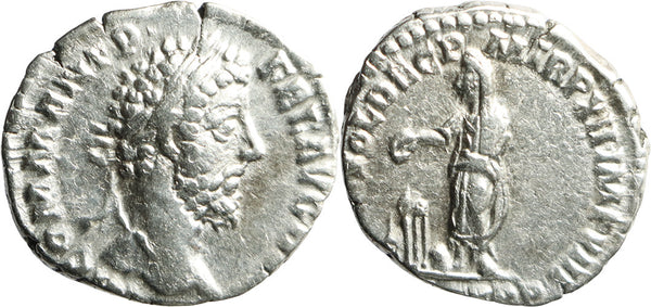 Ancient Roman silver denarius of the Emperor Commodus minted in Rome
