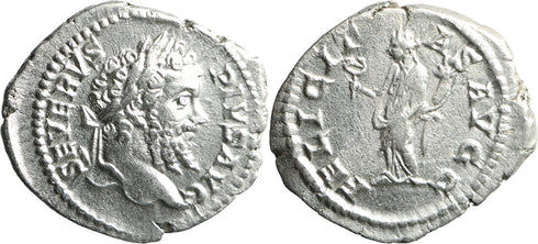 Ancient Roman silver denarius of the Emperor Septimius Severus minted in Rome