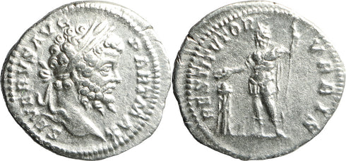 Ancient Roman silver denarius of the Emperor Septimius Severus minted in Rome