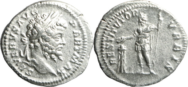 Ancient Roman silver denarius of the Emperor Septimius Severus minted in Rome