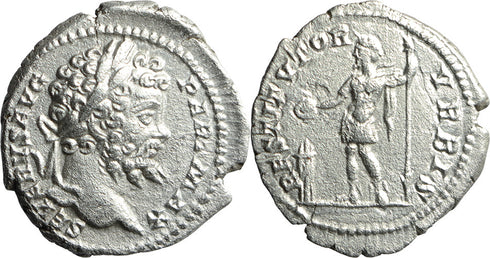 Ancient Roman silver denarius of the Emperor Septimius Severus minted in Rome