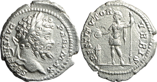 Ancient Roman silver denarius of the Emperor Septimius Severus minted in Rome