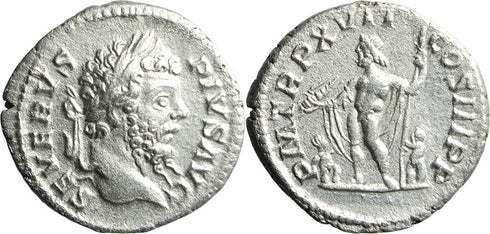 Ancient Roman silver denarius of the Emperor Septimius Severus minted in Rome