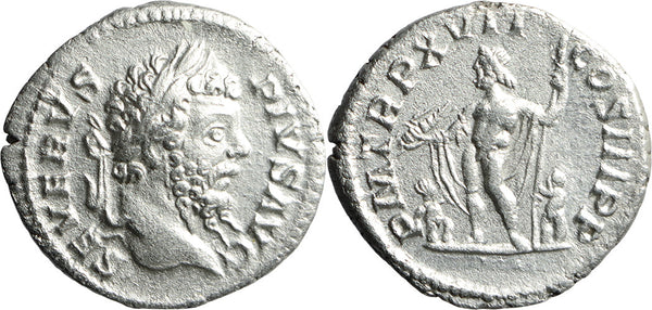 Ancient Roman silver denarius of the Emperor Septimius Severus minted in Rome