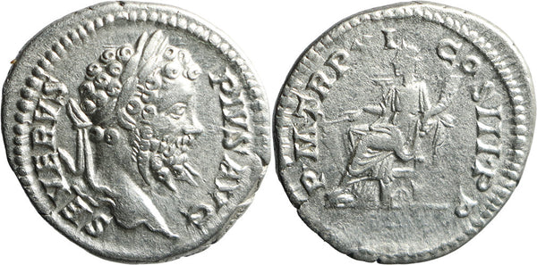 Ancient Roman silver denarius of the Emperor Septimius Severus minted in Rome