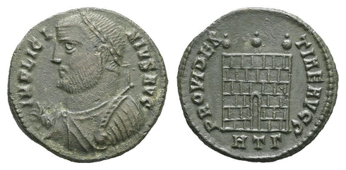 Ancient Roman coin of the Emperor Licinius I minted in Heraclea - Campgate with 6 levels