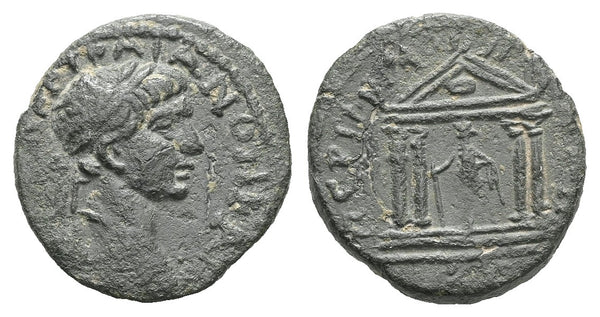 Ancient Roman Provincial Coin of the Emperor Trajan minted in Pergamon, Mysia - statue of Asklepios