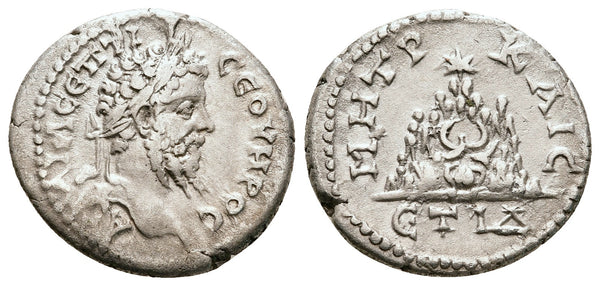 Ancient Roman Provincial silver coin of the Emperor Septimius Severus minted in Caesarea, Cappadocia