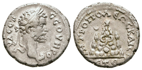 Ancient Roman Provincial silver coin of the Emperor Septimius Severus minted in Caesarea, Cappadocia