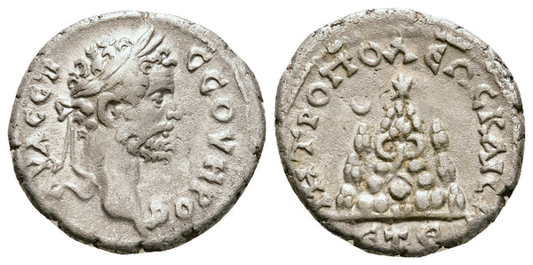 Ancient Roman Provincial silver coin of the Emperor Septimius Severus minted in Caesarea, Cappadocia