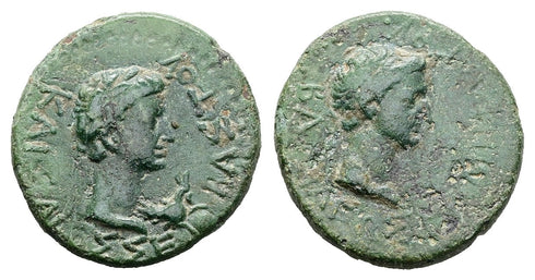 Ancient Roman coin of Augustus 27 BC to 14 AD with the Thracian King Rhoemetalkes I