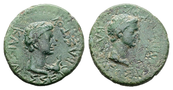 Ancient Roman coin of Augustus 27 BC to 14 AD with the Thracian King Rhoemetalkes I