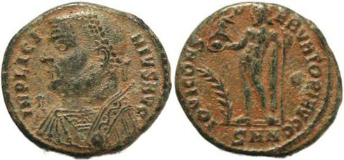 Licinius I AE follis, Nicomedia Mint - IOVI CONSERVATORI AVGG