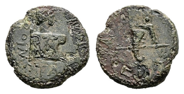 Ancient Roman coin of Augustus 27 BC to 14 AD with the Thracian King Rhoemetalkes I