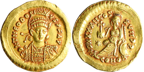 Ancient Roman Gold coin of the Emperor Theodosius II minted in Constantinople