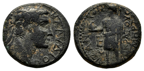 Ancient Roman Provincial coin of Claudius I 41-54 AD with Zeus minted in Aezanis, Phrygia