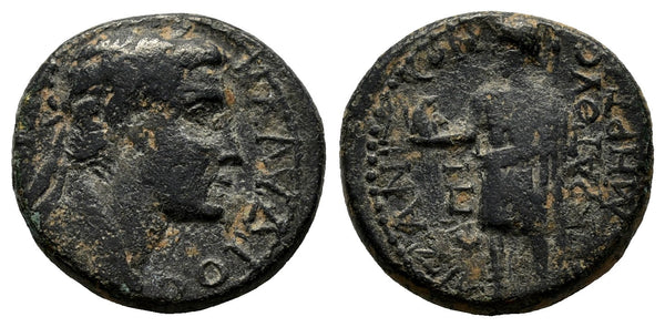 Ancient Roman Provincial coin of Claudius I 41-54 AD with Zeus minted in Aezanis, Phrygia