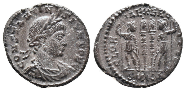 VF++ Fully Silvered Ancient Roman coin of Constantine II - GLORIA EXERCITVS