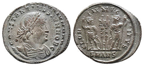 VF+ Double Struck Ancient Roman coin of Constantine II - GLORIA EXERCITVS