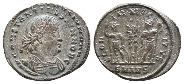VF+ Double Struck Ancient Roman coin of Constantine II - GLORIA EXERCITVS