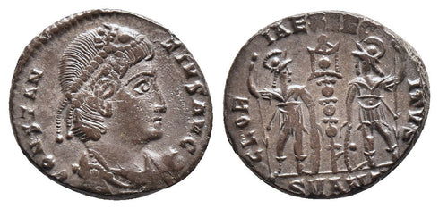 Silvered Ancient Roman coin of the Emperor Constantius II as Augustus minted in Antioch