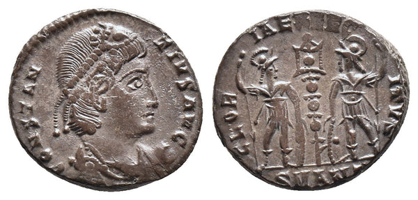 Silvered Ancient Roman coin of the Emperor Constantius II as Augustus minted in Antioch