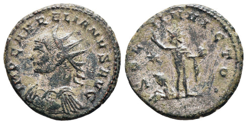 Ancient Roman silvered coin of the Emperor Aurelian as Augustus - SOLI INVICTO