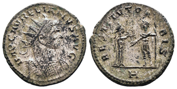 Ancient Roman silvered coin of the Emperor Aurelian as Augustus - RESTITVT ORBIS