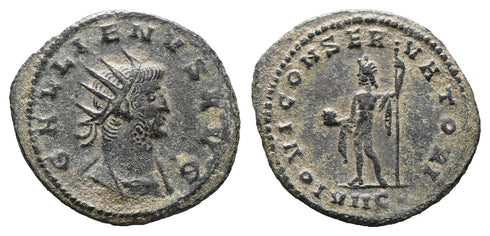 Ancient Roman coin of the Emperor Gallienus as Augustus with Jupiter