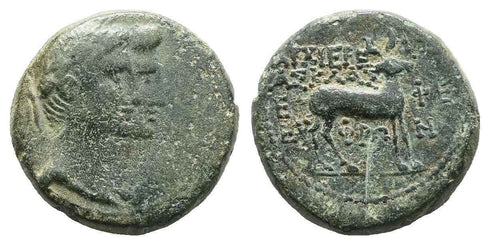 Ancient Roman coin of the Emperor Augustus 27 BC to 14 AD with Livia minted in Ephesos, Ionia