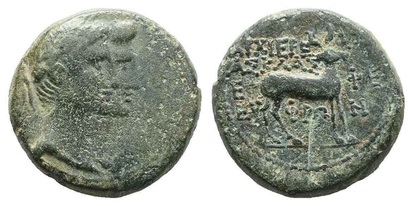 Ancient Roman coin of the Emperor Augustus 27 BC to 14 AD with Livia minted in Ephesos, Ionia