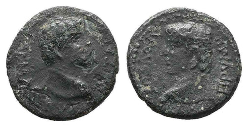 Ancient Roman Provincial coin of Germanicus and Drusus minted in Prymnessus, Phrygia by Emperor Tiberius