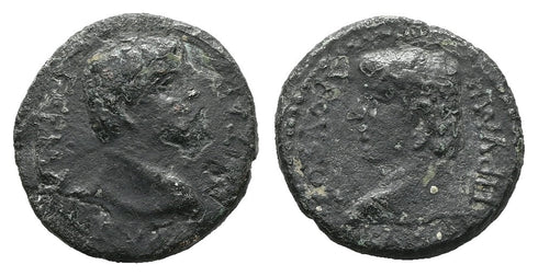 Ancient Roman Provincial coin of Germanicus and Drusus minted in Prymnessus, Phrygia by Emperor Tiberius