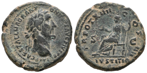 Large Ancient Roman coin of the Emperor Antoninus Pius with Justitia minted in Rome