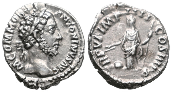 Ancient Roman silver denarius of the Emperor Commodus minted in Rome