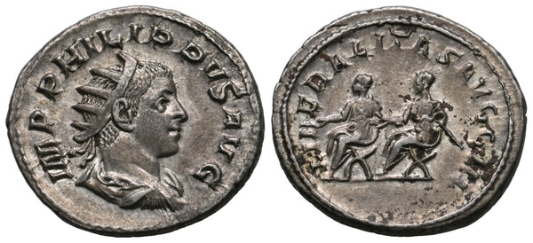 EF/aEF Ancient Roman silver coin of Philip II as Caesar minted in Rome