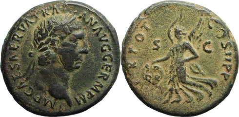 Ancient Roman coin of the Emperor Trajan minted in 98-99 AD