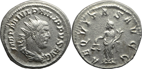 Ancient Roman silver coin of the Emperor Philip I minted in Rome - AEQVITAS AVGG