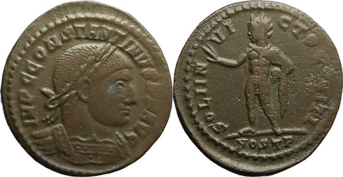 Ancient Roman coin of Constantine I The Great minted in Ostia, Italy