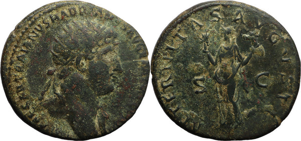 Large Ancient Roman coin of the Emperor Hadrian - Aeternitas holding heads of the sun and the moon
