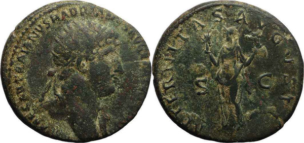 Large Ancient Roman coin of the Emperor Hadrian - Aeternitas holding heads of the sun and the moon
