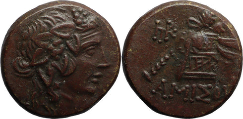 Ancient Greek coin from Pontos, Amisos 120-63BC Dionysos with Cista Mystica