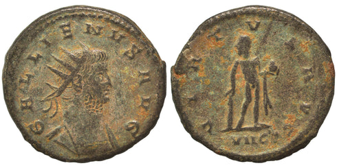 Ancient Roman coin of the Emperor Gallienus - Hercules holding apple and club