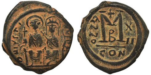 Ancient Byzantine coin of Justin II and Sophia AE follis - Minted in Constantinople