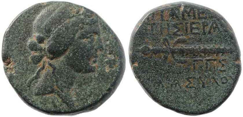 Ancient Greek coin minted in Seleukis and Pieria, Apameia - Dionysos & Thyrsos