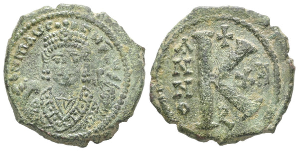 Ancient Byzantine coin of Maurice Tiberius AE half follis - Theoupolis (Antioch) Mint