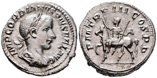 EF Ancient Roman silver denarius of the Emperor Gordian III minted in Rome in 240 AD