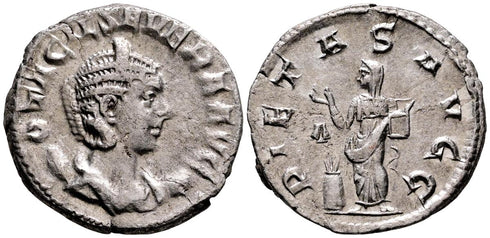 Ancient Roman silver coin of Otacilia Severa as Augusta minted in Rome in 248 AD