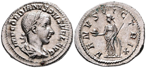 EF Ancient Roman silver denarius of the Emperor Gordian III minted in Rome in 240 AD