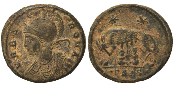 Ancient Roman coin - Commemorative Coin minted in Siscia - Wolf and Twins